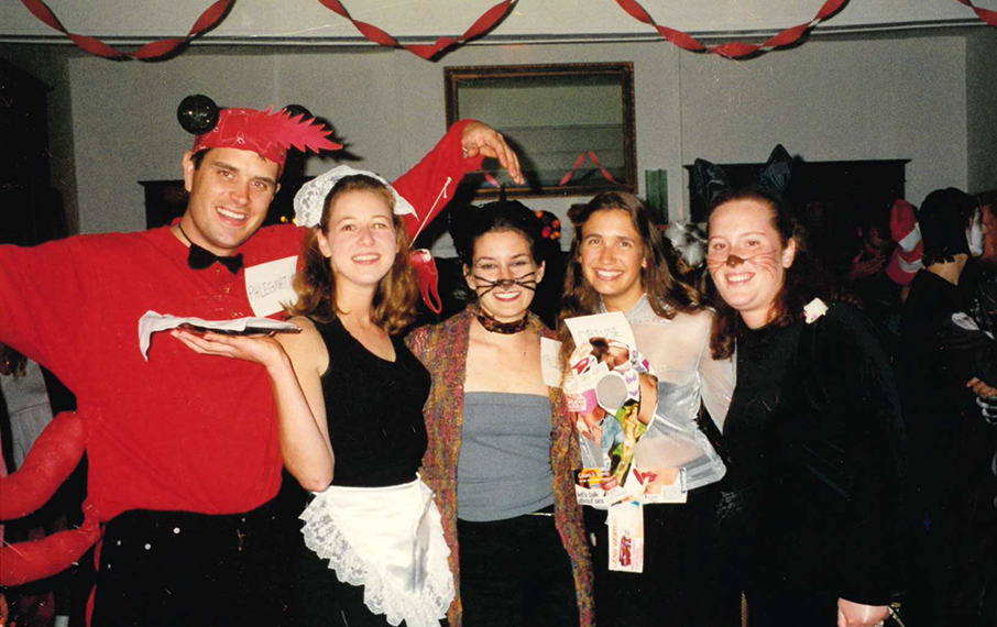 Halloween, 2001. From left to right: John Pohlman (dressed as a shrimp), Courtney Schupp, Jenny Evans, Kristin France