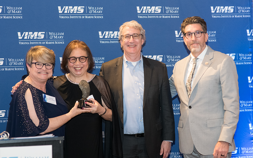 Rick and Susan Hill (center) with VIMS Executive Director of Advancement Marise Robbins-Forbes (left) and VIMS Dean & Director Derek Aday (right).