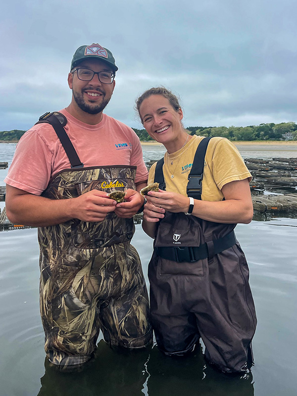 Matt LaGanke and Jade Sevelow-Lee are two of the first graduate students to earn the sub-concentration in shellfish aquaculture at the Batten School &amp; VIMS.