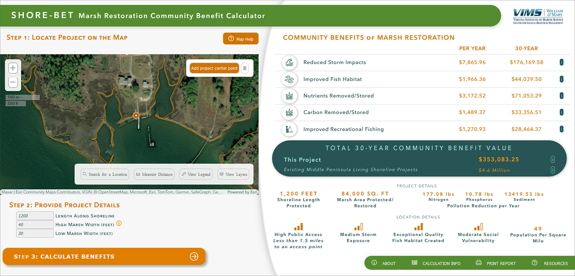 SHORE-BET is an online tool designed to to support coastal communities by estimating the economic benefits of marshes and living shoreline projects. 