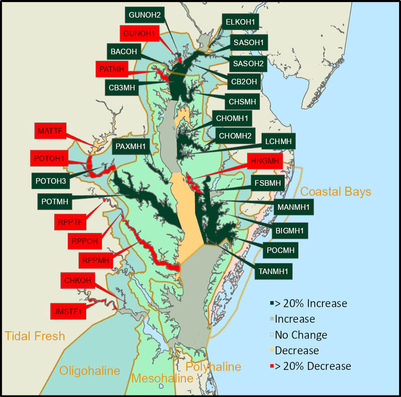Changes in submerged aquatic vegetation coverage by salinity zone. 